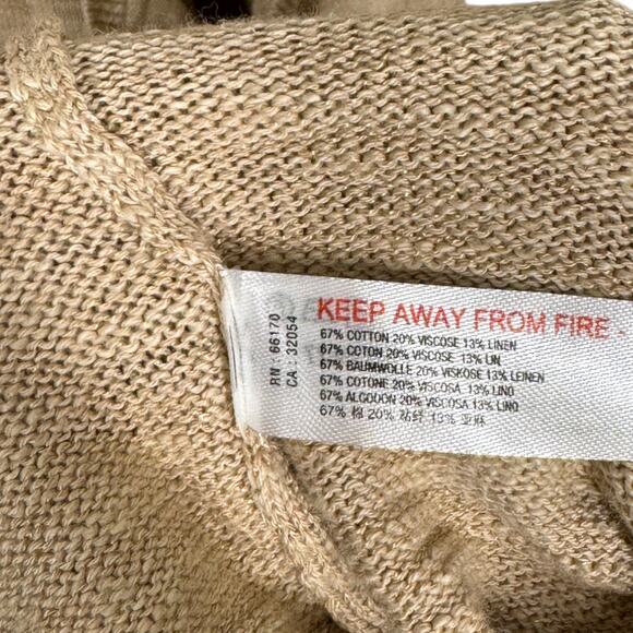 Free People Beach Long Slub Knit Cardigan Sweater Large Tan Boho Casual Belted - Picture 7 of 7